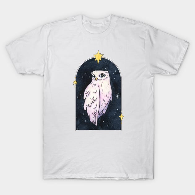 Celestial white owl T-Shirt by Ellen Wilberg